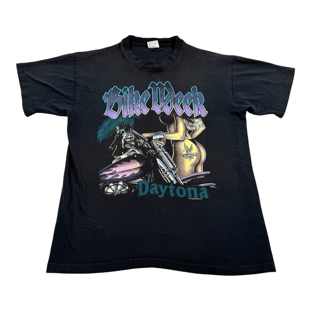 Vintage Bike Week Daytona Shirt Mens Large Black Motorcycle Biker 1996 Tee